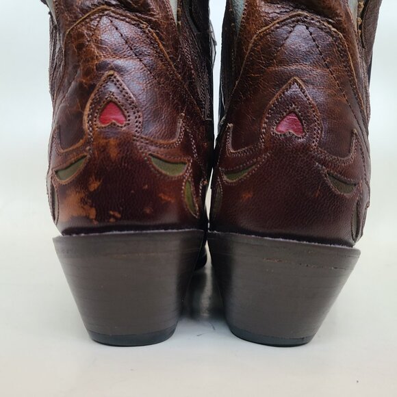 Vtg Dan Post Brown Pointed Toe Boots 6.5 Embroidered Flowers Bluebirds Hearts - Picture 7 of 15